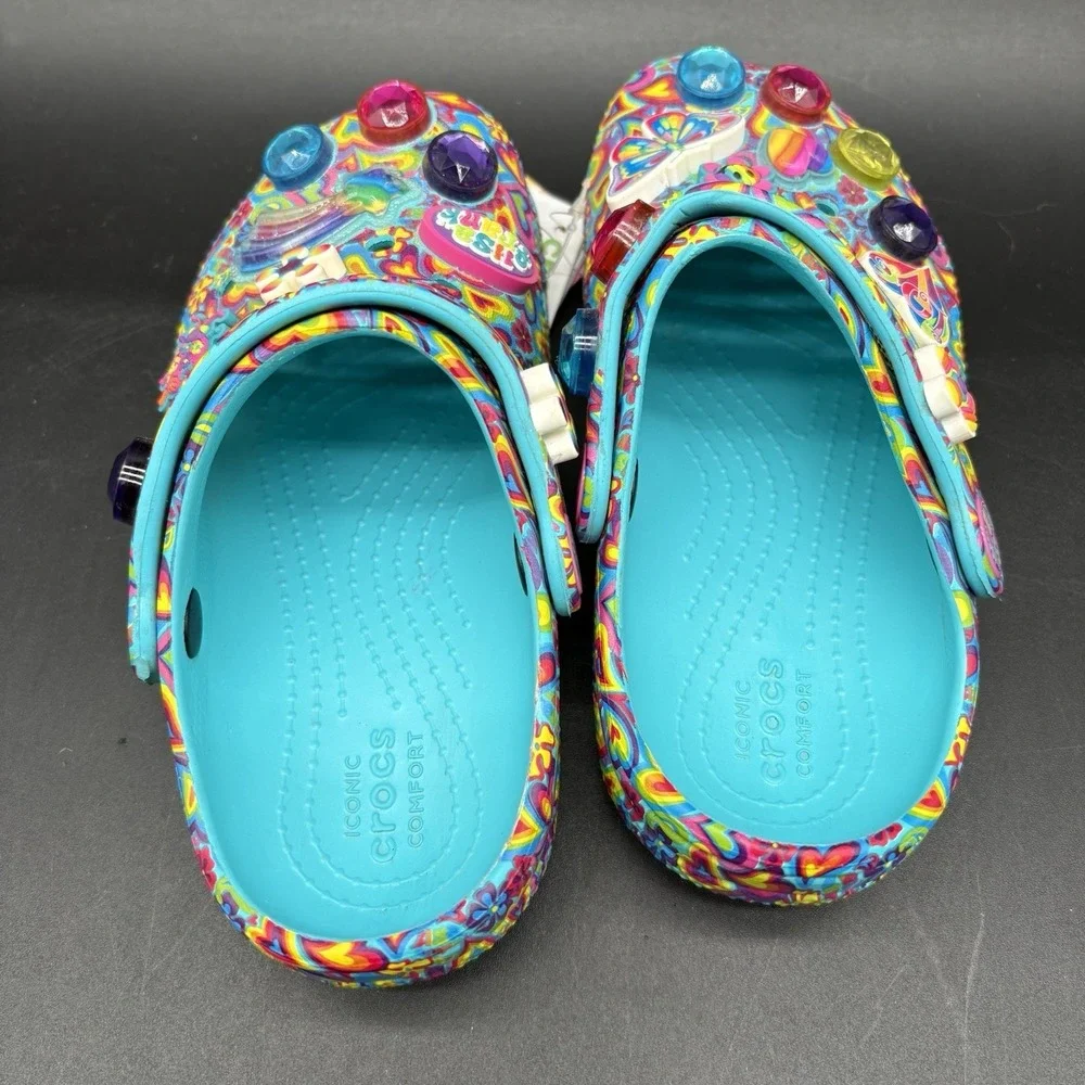 CROCS X Lisa Frank Classic Clogs Kids Girls Size 11 Aqua Limited Edition Jibbitz